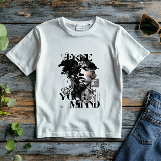 Free your Mind Abstract Art- Pure Cotton White T-shirt