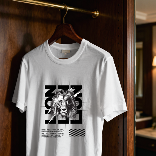 Lion Face White T-shirt for Men
