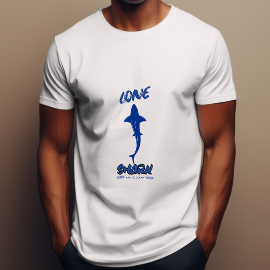Lone Shark - Cool blue Pure Cotton White T-shirt