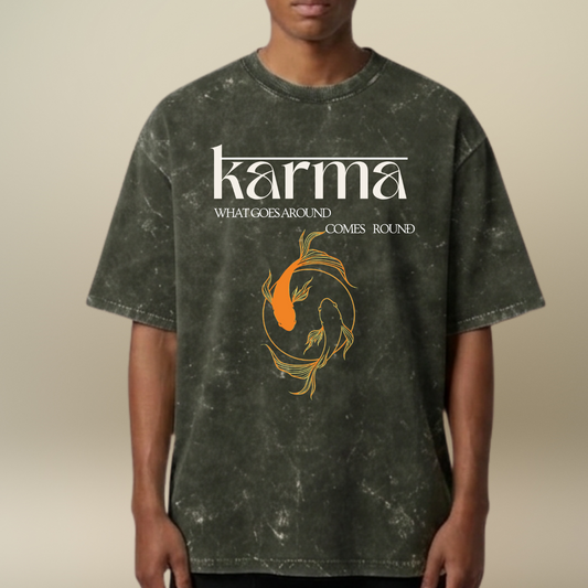 Karma- The koi fish - Acid Wash T-shirt for Men
