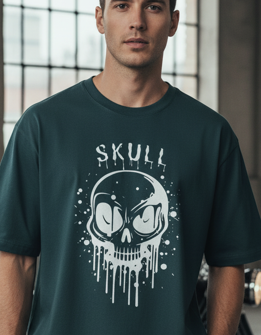 Dripping Skull face oversized Gothic T-shirt