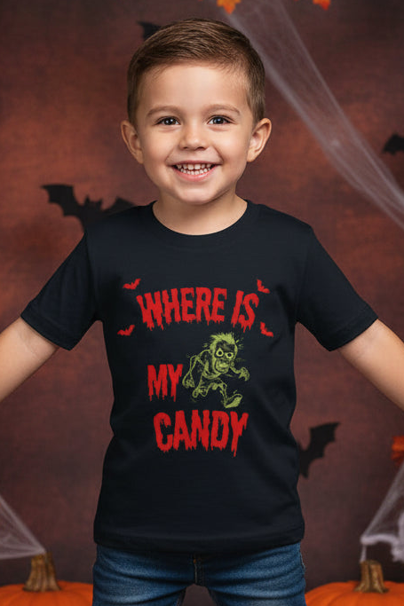 Where is my candy Halloween Boy's Crew Neck T-Shirt
