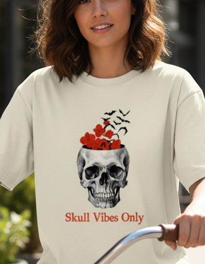 Skull Vibes only Oversized Gothic Skull T-shirt