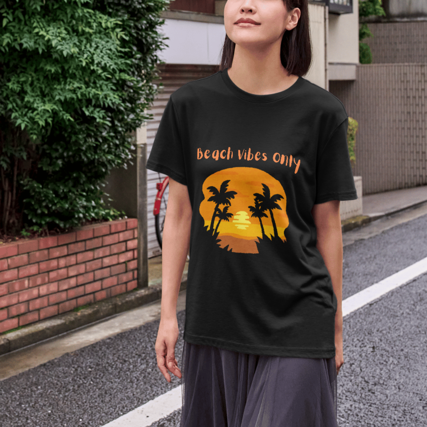 Beach vibes only sunny tree beach Women's travel t-shirt