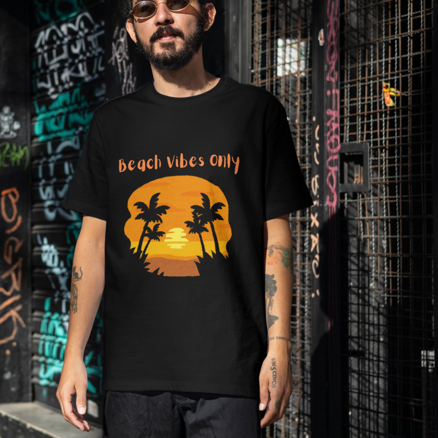 Beach vibes only sunny tree beach Men's travel t-shirt