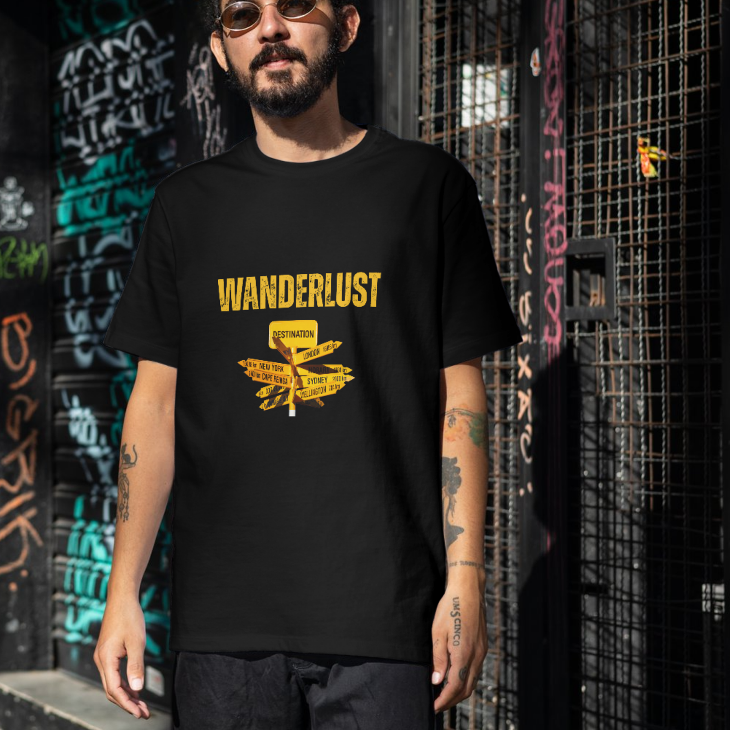 Wanderlust sign board Men's Travel T-shirt