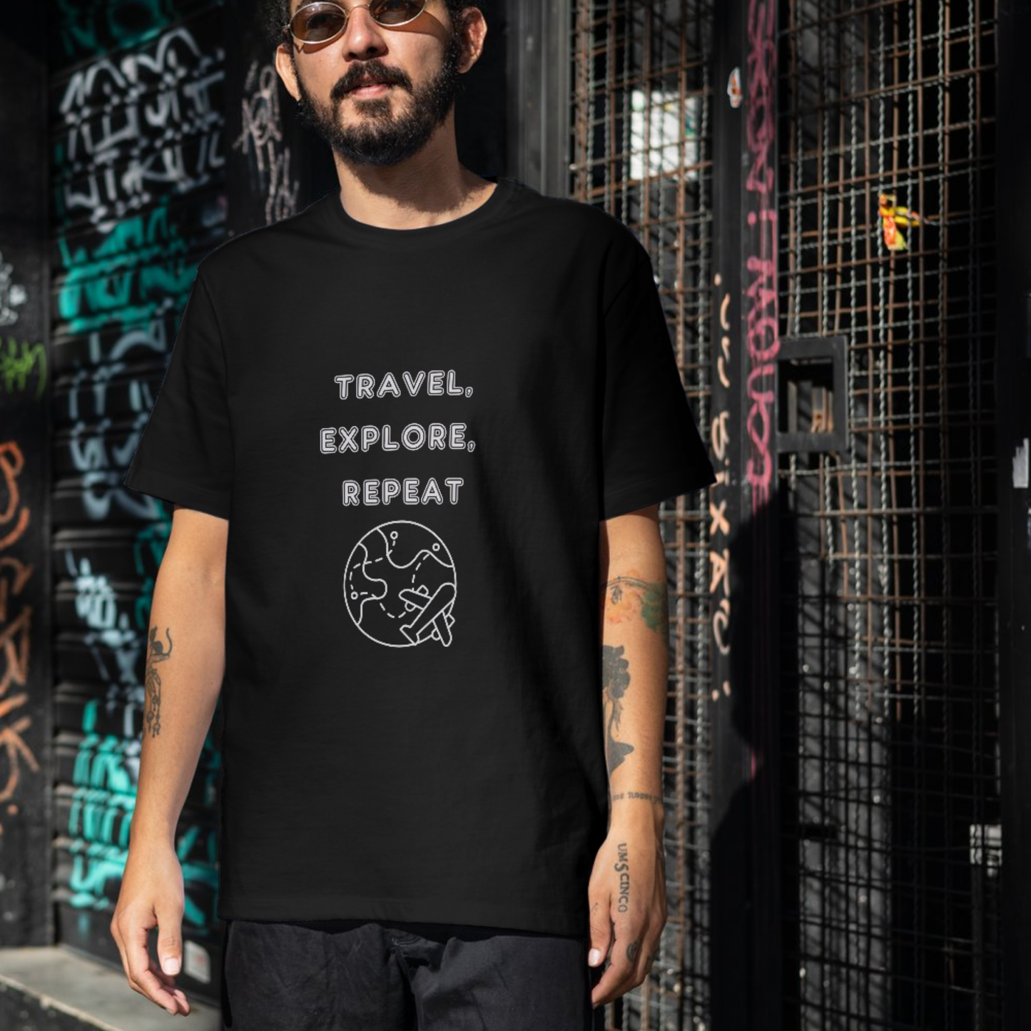 Travel, explore, repeat , globe Men's travel T-shirt