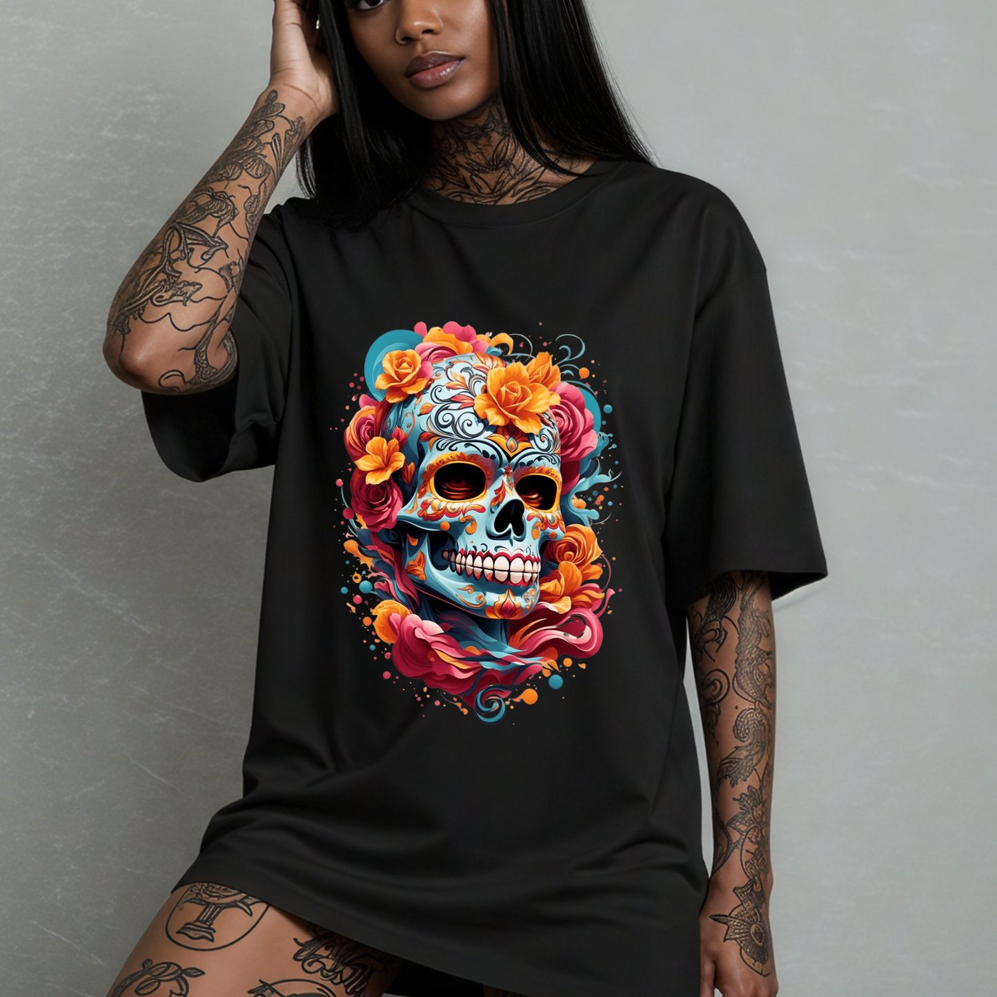 Celebratory sugar skull Women's oversized T-shirt