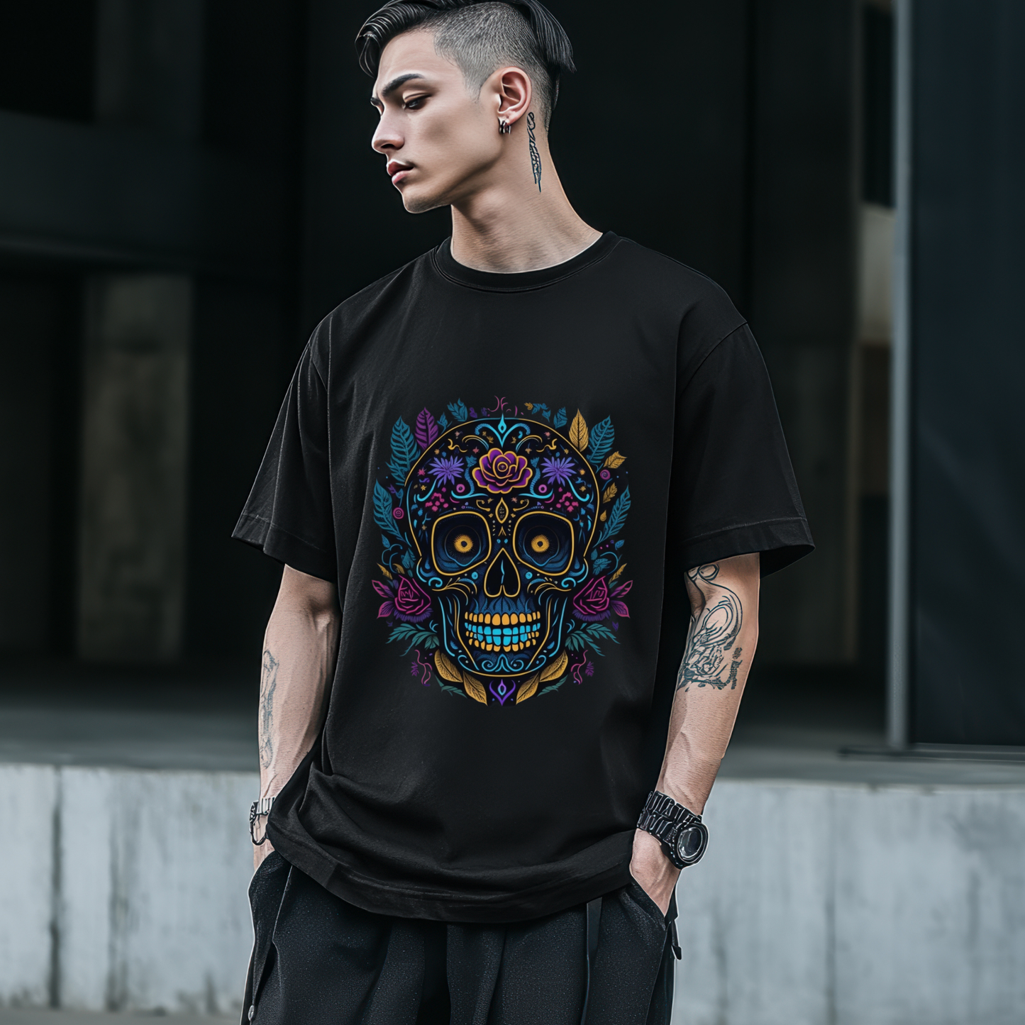 Classic Gothic Vibes - Gothic T-Shirt – Dark Romantic Floral Skull Tee – Alternative Grunge Fashion