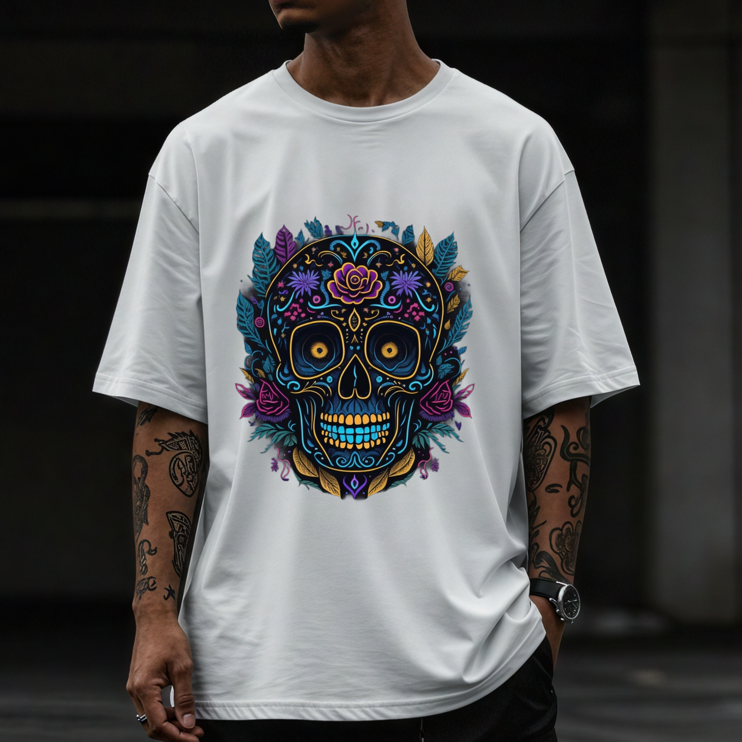 Classic Gothic Vibes - Gothic T-Shirt – Dark Romantic Floral Skull Tee – Alternative Grunge Fashion