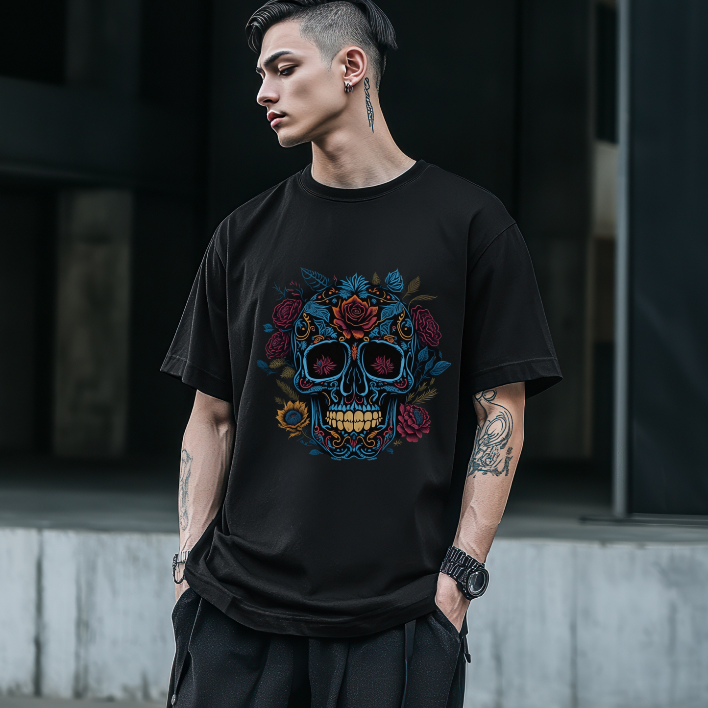 Elegy in Bloom -Gothic T-Shirt – Dark Romantic Floral Skull Tee – Alternative Grunge Fashion