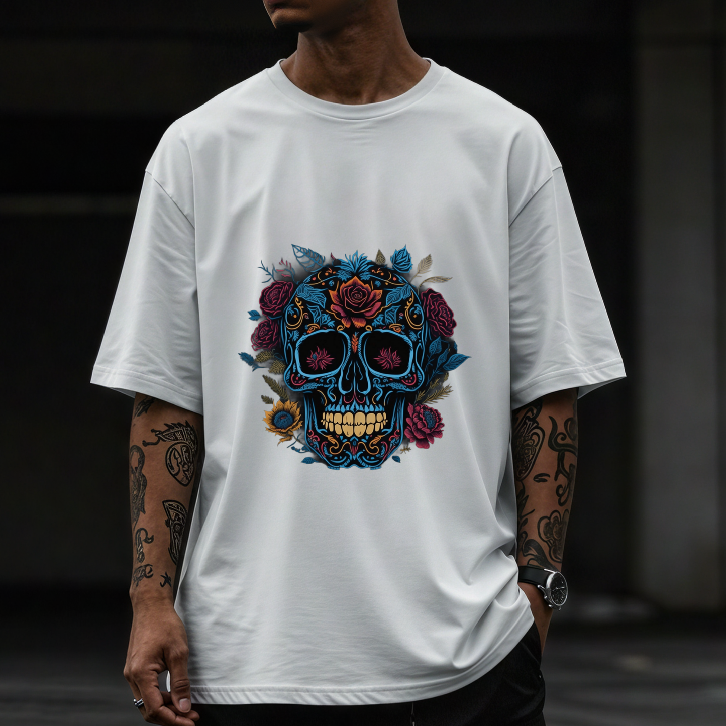 Elegy in Bloom -Gothic T-Shirt – Dark Romantic Floral Skull Tee – Alternative Grunge Fashion