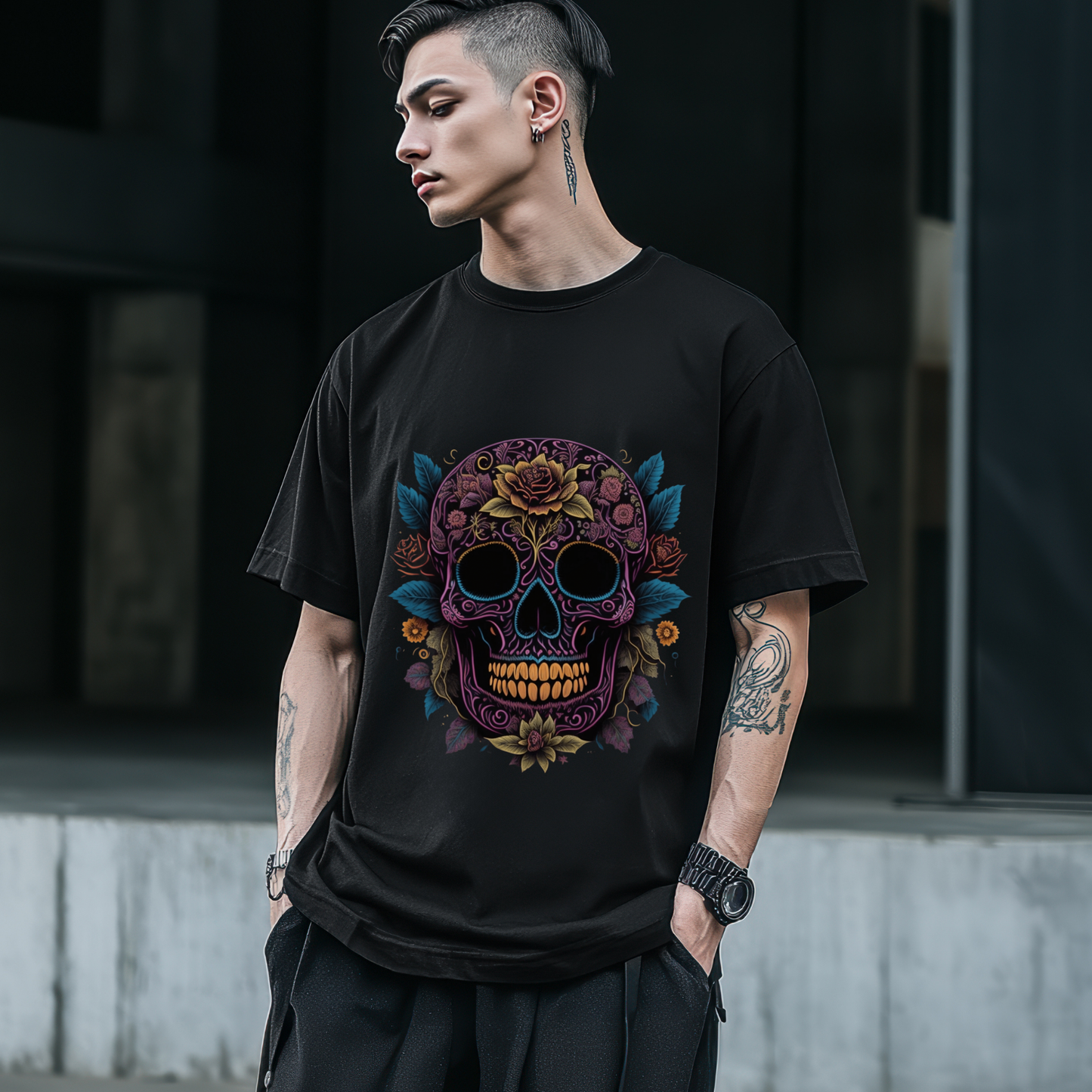 Floral Remains - Gothic T-Shirt – Dark Romantic Floral Skull Tee – Alternative Grunge Fashion