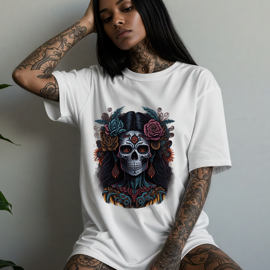 Dark Rose Reliquary -Gothic Skull and Rose T-Shirt for Women | Romantic Dark Aesthetic Tee | Soft Grunge Fashion