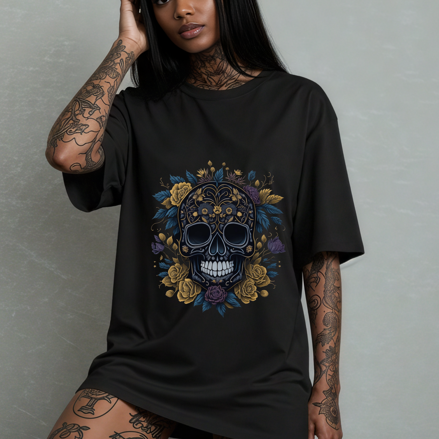 Embrace the Thorns -Gothic T-Shirt – Dark Romantic Floral Skull Tee – Alternative Grunge Fashion