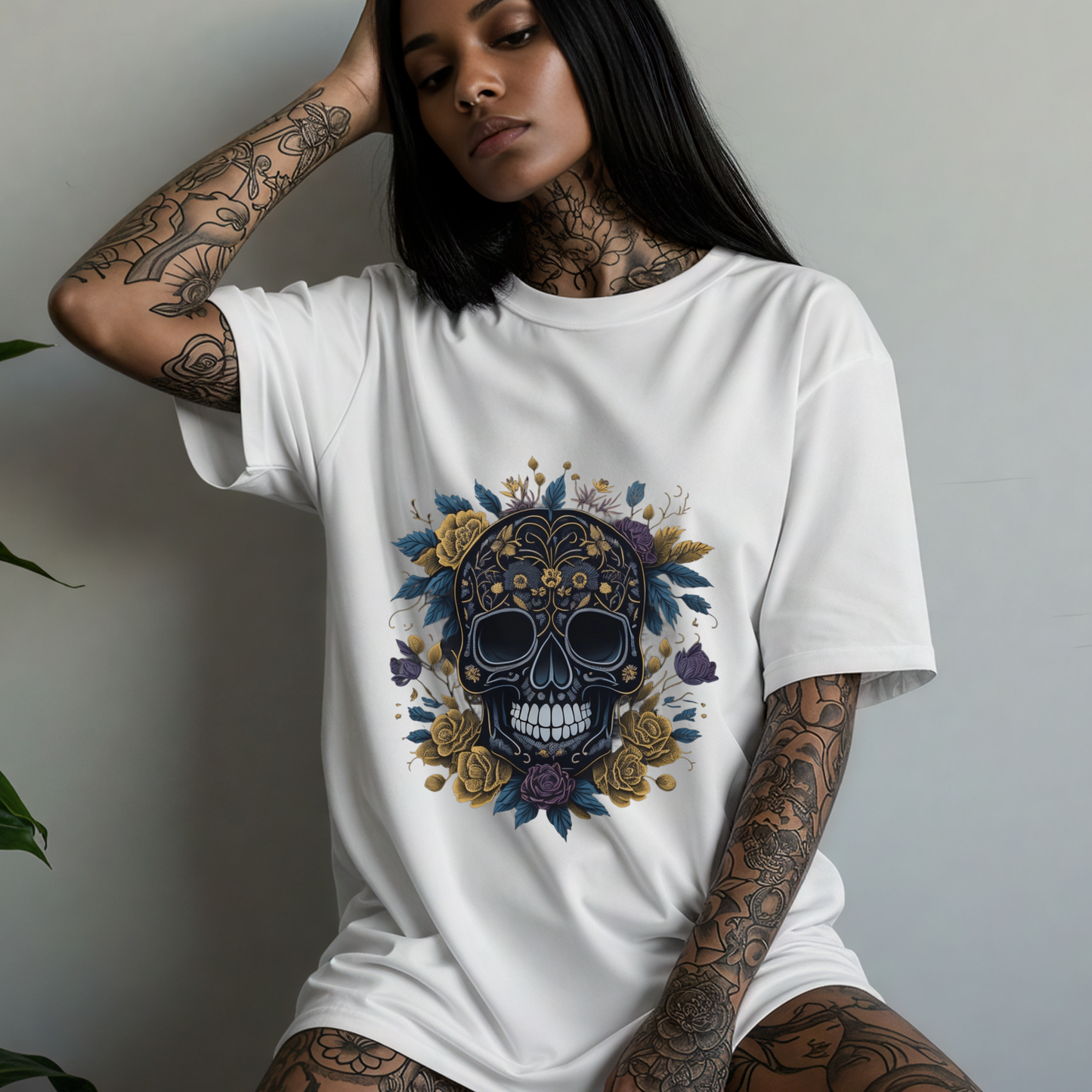 Embrace the Thorns -Gothic T-Shirt – Dark Romantic Floral Skull Tee – Alternative Grunge Fashion