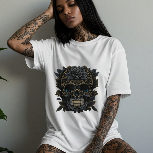 Cursed in Velvet -Gothic T-Shirt – Dark Romantic Floral Skull Tee