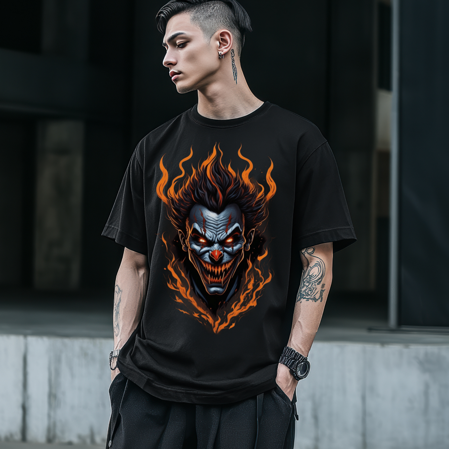 Rebel Flame Skull Tee -Men's Oversized T-shirt for bike lover and rebels