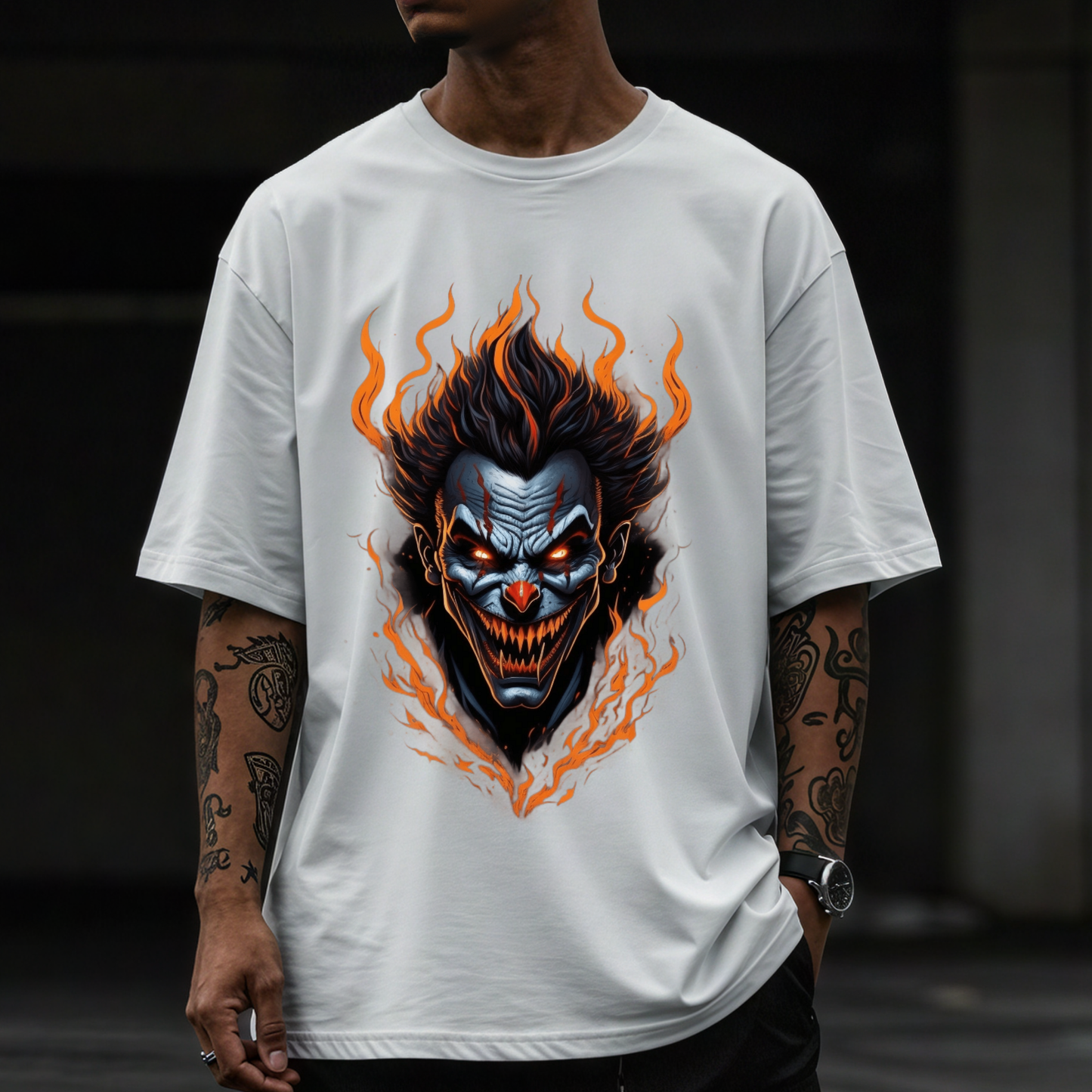 Rebel Flame Skull Tee -Men's Oversized T-shirt for bike lover and rebels