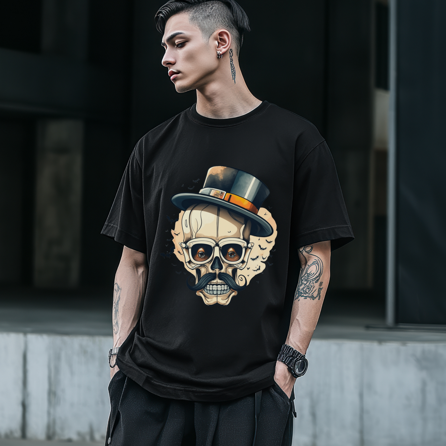 Ghost with Mustache - Men's Oversized T-shirt