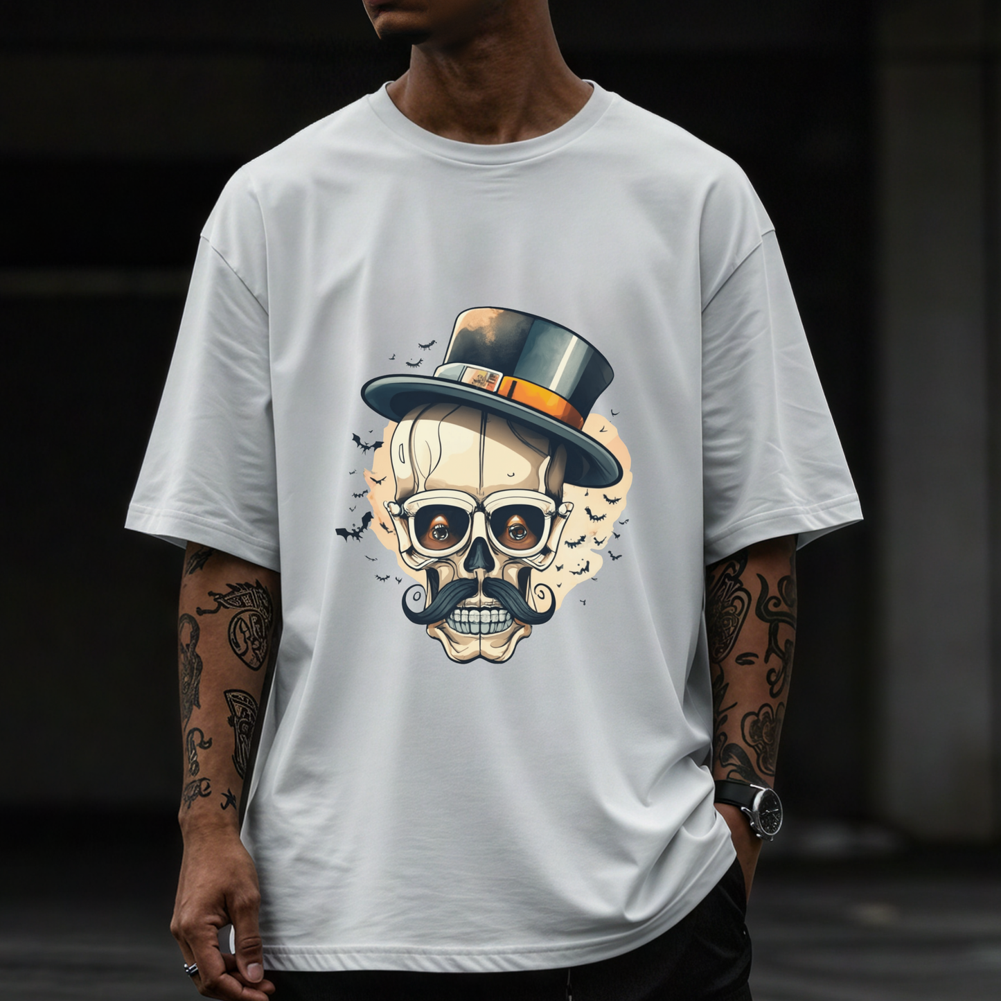Ghost with Mustache - Men's Oversized T-shirt