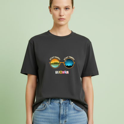 Stay happy, Stay trippy gogs Travel T-shirt for Woman