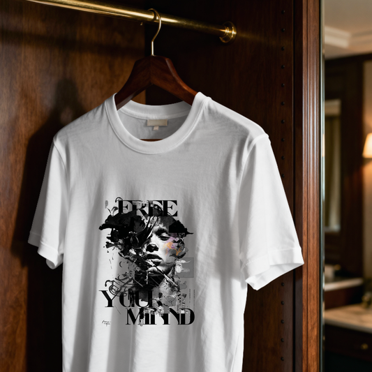 Free your Mind Abstract Art- Pure Cotton White T-shirt