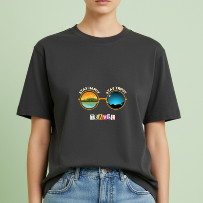 Stay happy, Stay trippy gogs Travel T-shirt for Woman