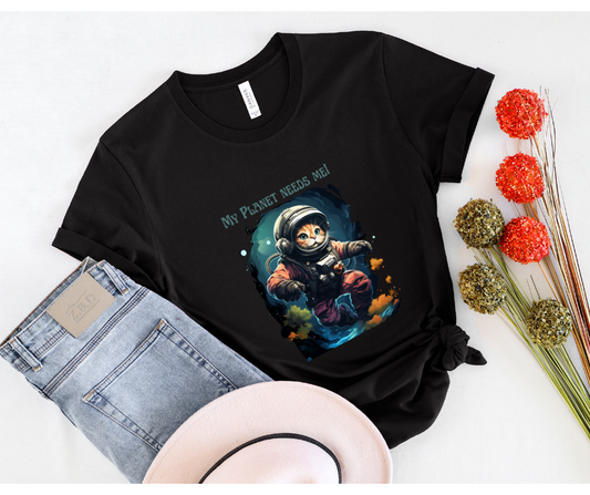 Planet needs me cute cat in astronaut suit t-shirt