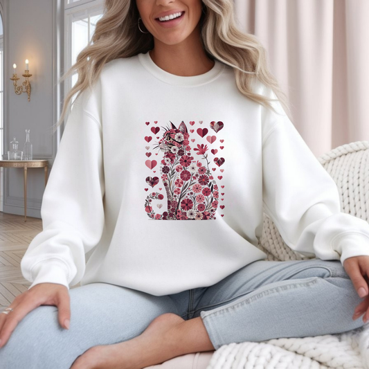 floral and heart cat sweatshirt