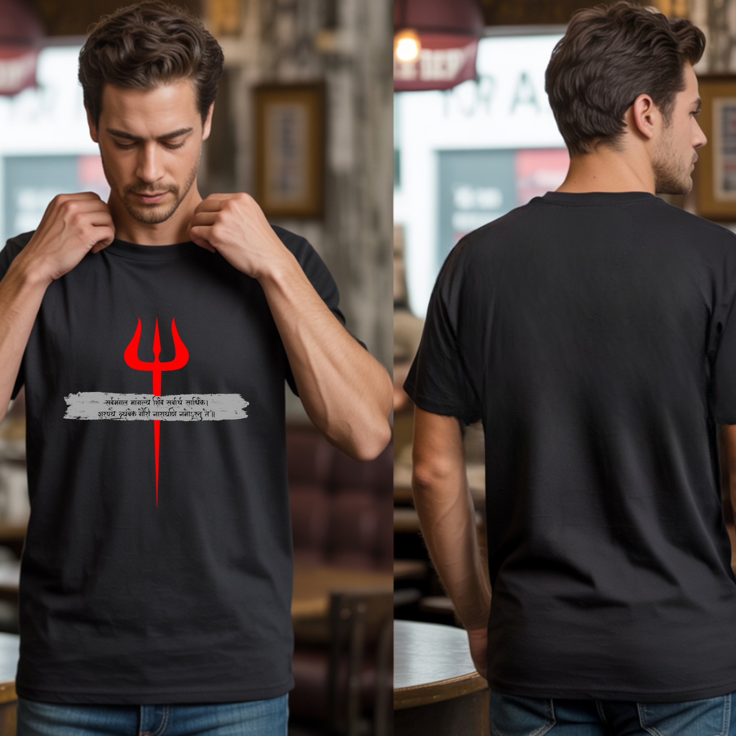 Trishul and sacred chant- Sacred Symbol of Shiva Black T-shirt for Men