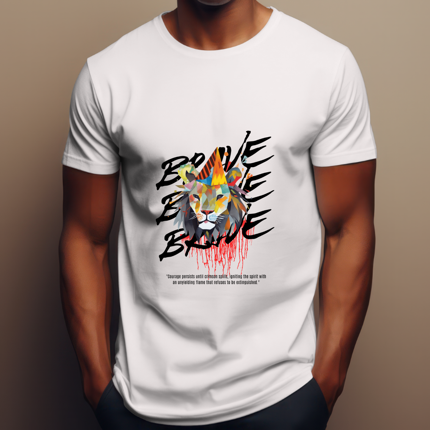 Brave - Lion Pure Cotton White T-Shirt for Men