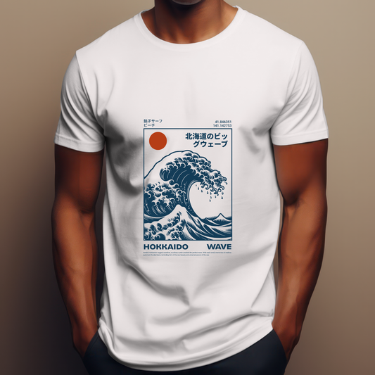 Japanese Hokusai Wave-  Pure Cotton White T-shirt