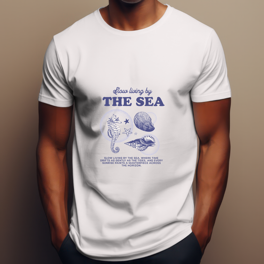 Living By the Sea- Ocean Lover Pure Cotton White T-shirt