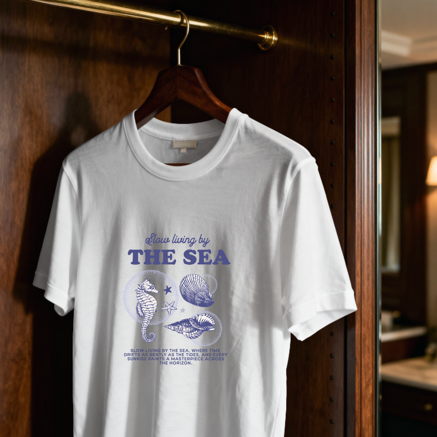 Living By the Sea- Ocean Lover Pure Cotton White T-shirt