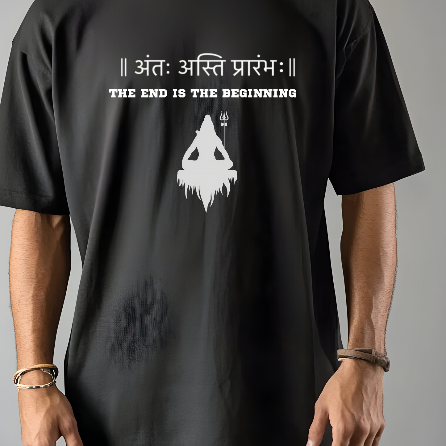End is the beginning Sanskrit quote Mahadev meditation T-shirt