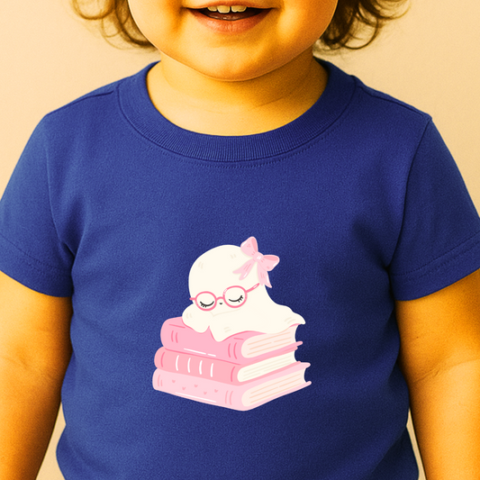Bookish Ghost Halloween Girl's Crew Neck T-Shirt
