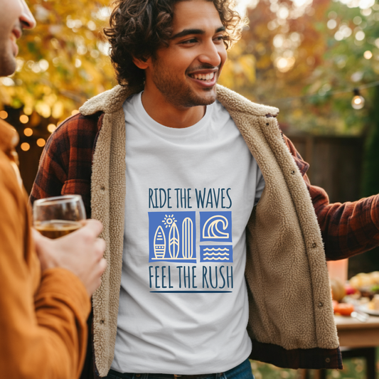 Ride The Wave- Surfing - Pure Cotton White T-shirt