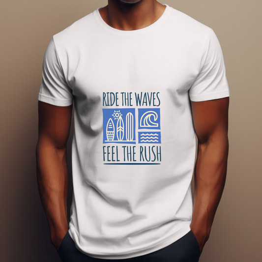 Ride The Wave- Surfing - Pure Cotton White T-shirt