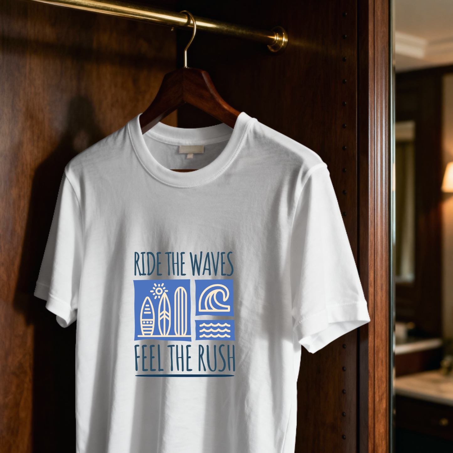 Ride The Wave- Surfing - Pure Cotton White T-shirt