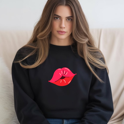 Red Lips black Sweatshirt