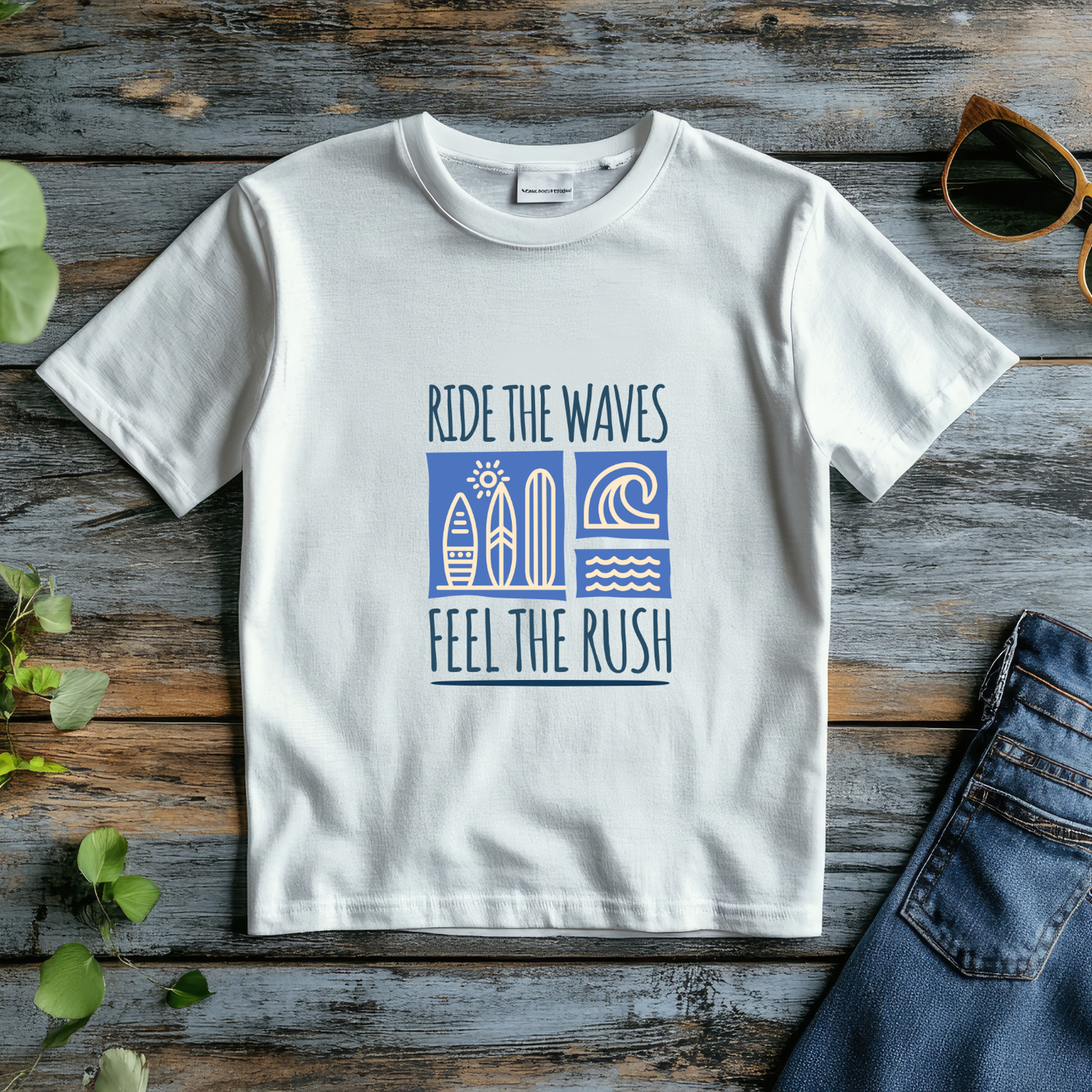 Ride The Wave- Surfing - Pure Cotton White T-shirt