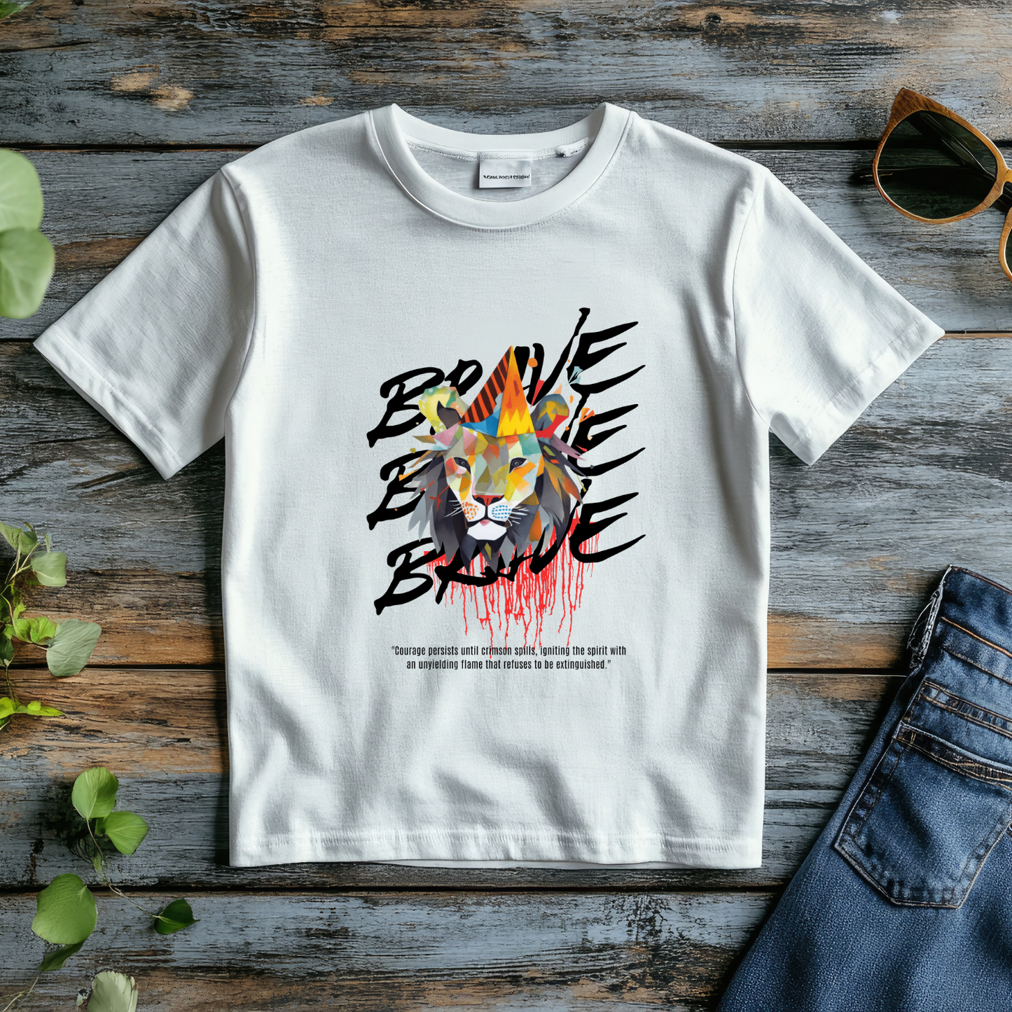 Brave - Lion Pure Cotton White T-Shirt for Men