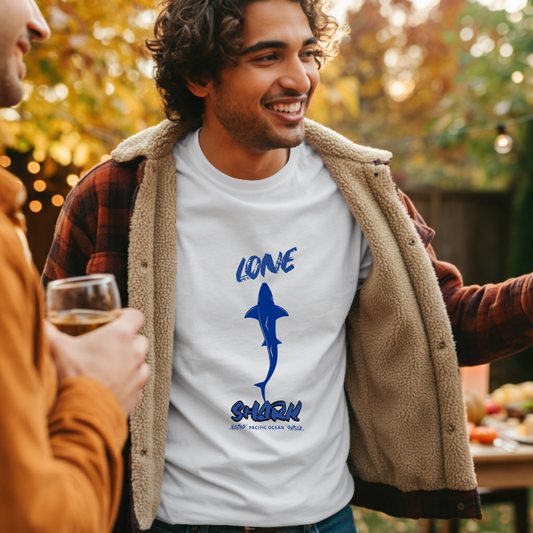 Lone Shark - Cool blue Pure Cotton White T-shirt