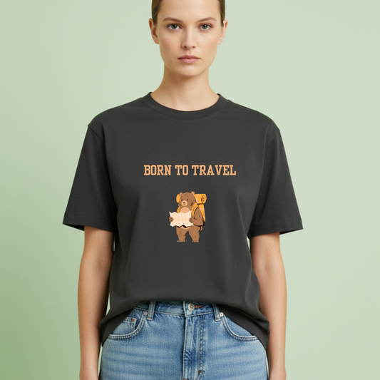 Born to travel bear travel t-shirt for Woman
