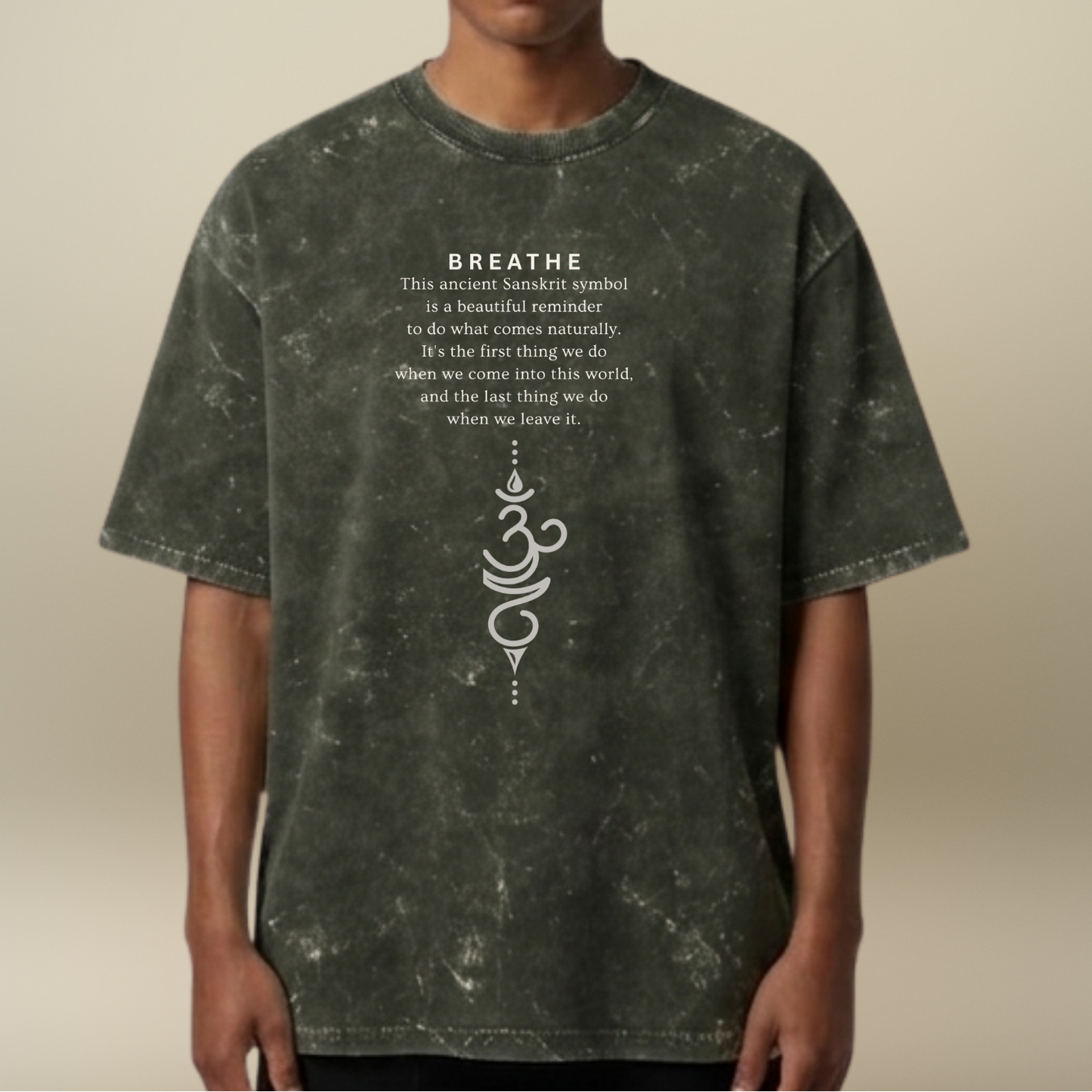 Breathe- The ancient Sanskrit symbol- Acid Wash T-shirt for Men