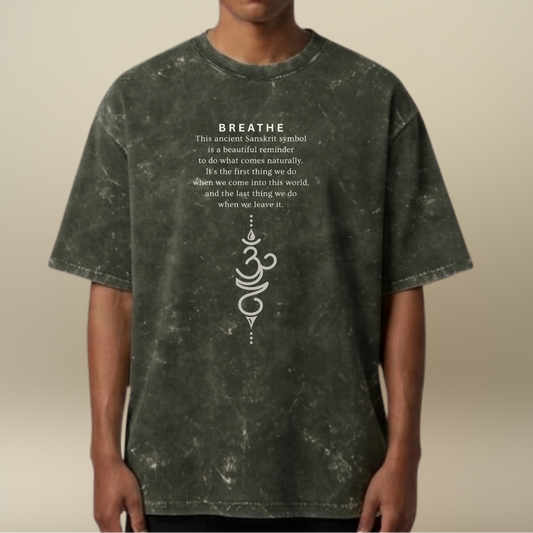 Breathe- The ancient Sanskrit symbol- Acid Wash T-shirt for Men