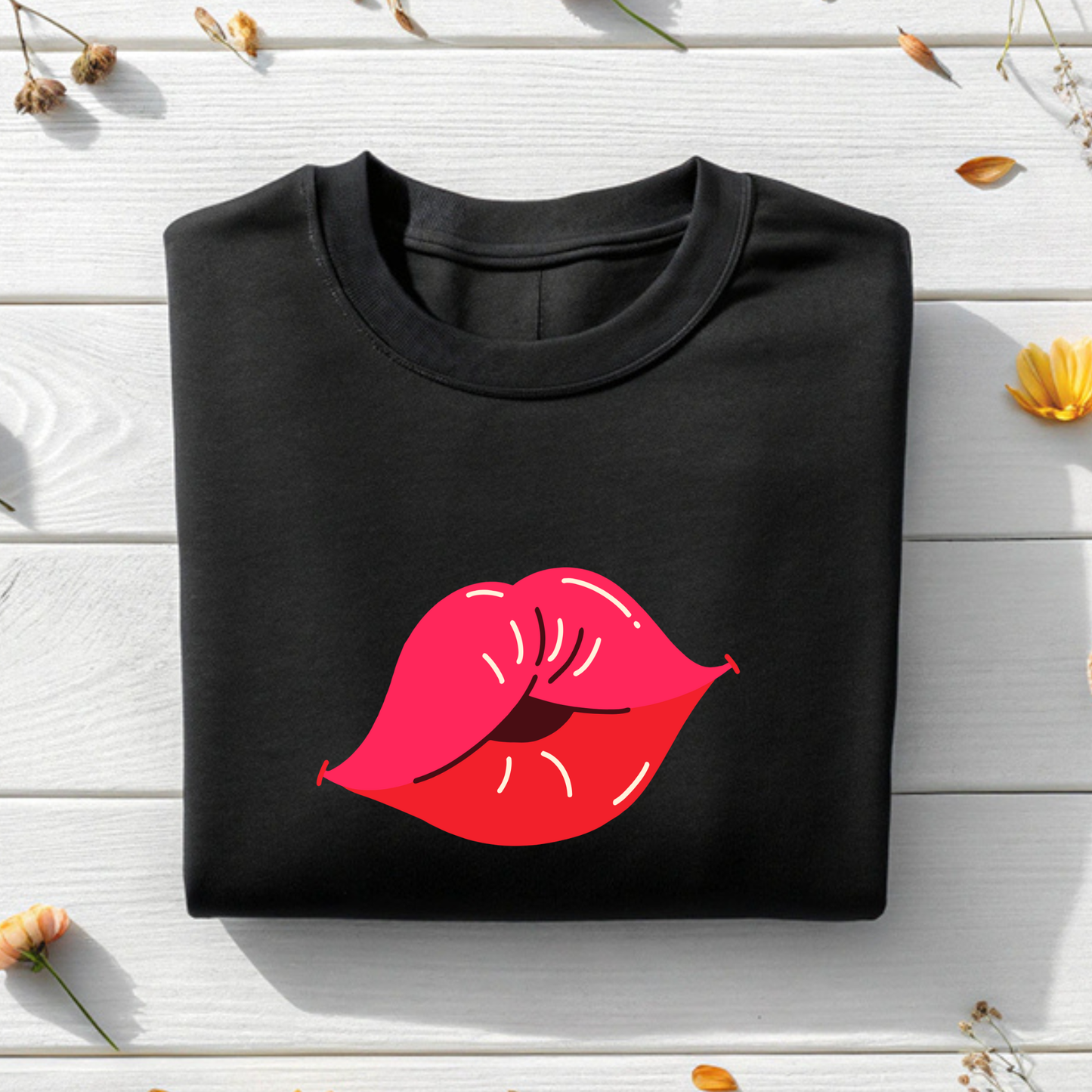 Red Lips black Sweatshirt