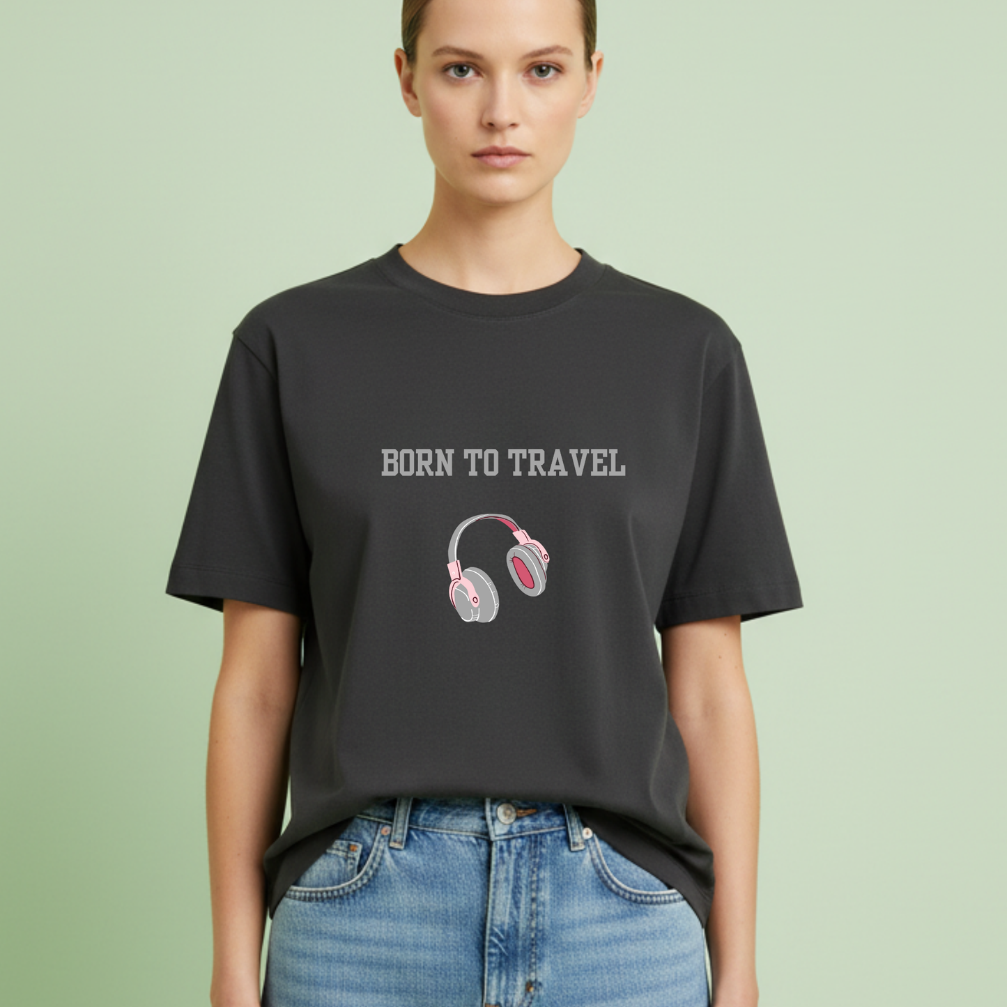 Born to travel headphone  travel t-shirt t for Woman