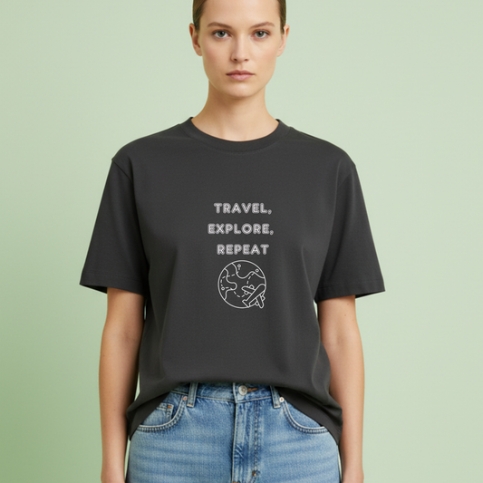 Travel, explore, repeat , globe travel T-shirt for Woman